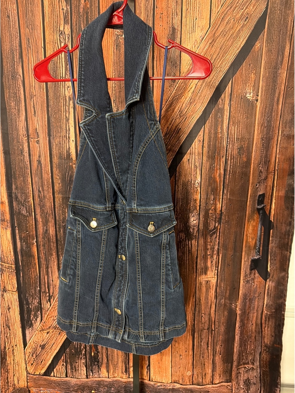 Pilcro Dark Blue Denim Button-Front Pinafore Dress